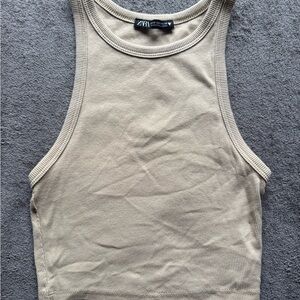 Zara Women's Beige Ribbed Tank Top